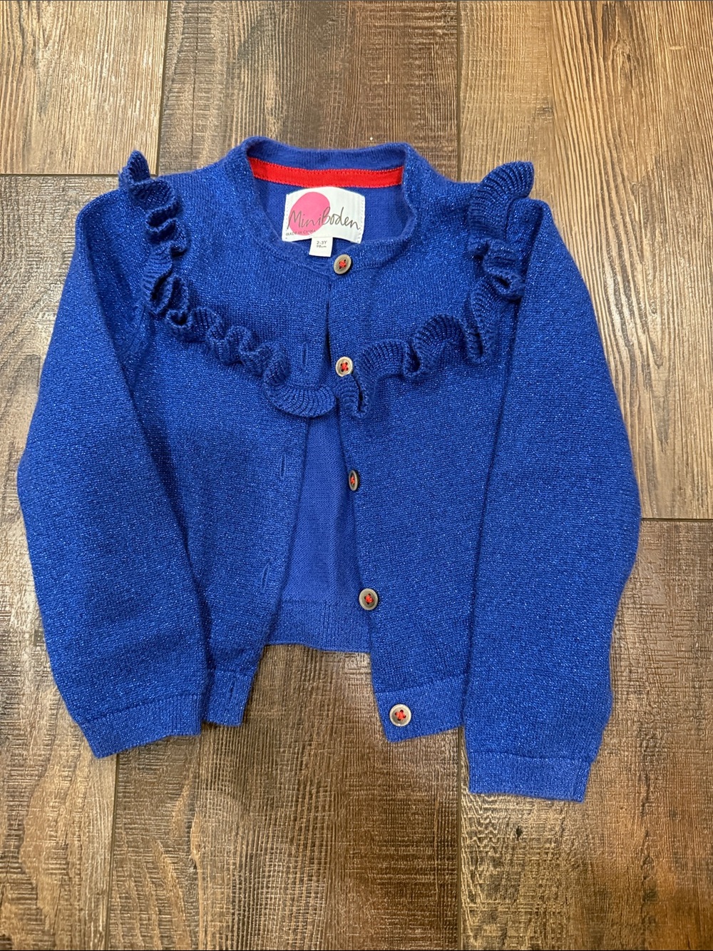 Mini Boden Bright Blue Ruffle-Trim Cardigan
